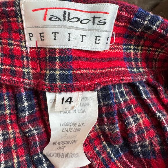FLAWED Vintage Talbots Red Tartan Plaid Mini Wool Blend Mini Wrap Skirt Size 14 - Picture 5 of 7